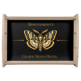 Personalized Art Deco Moth Wood Serving Tray