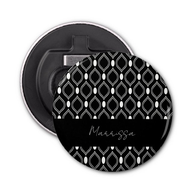 Personalized Art Deco Pearls Black White Pattern Bottle Opener (Front)
