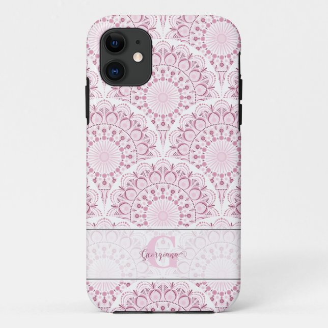 Personalized Art Deco Pink Confetti Lace Mandala Case-Mate iPhone Case (Back)