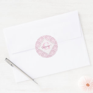 Personalized Art Deco Pink Confetti Lace Mandala Classic Round Sticker