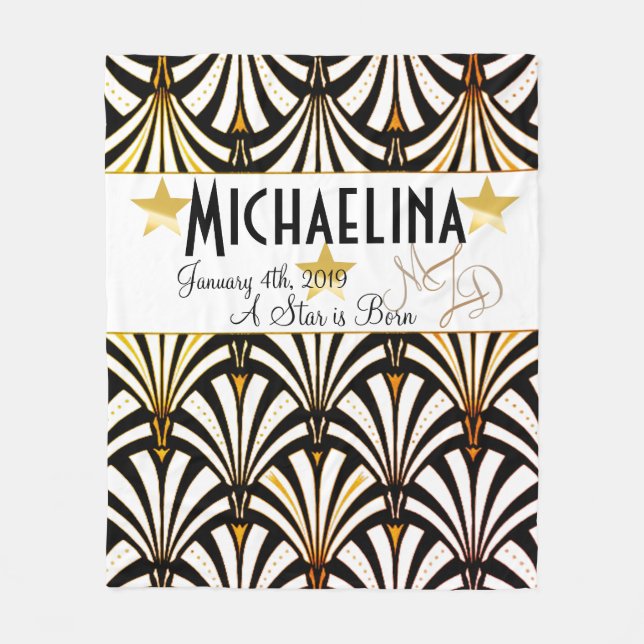 Personalized Art Deco Star Fleece Blanket (Front)