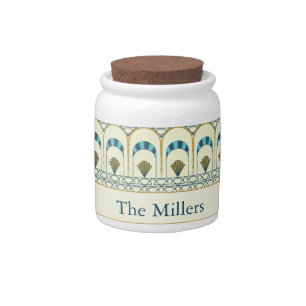 Personalized Art Deco Teal & Gold Geometric Candy Jar