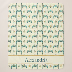 Personalized Art Deco Teal & Gold Geometric Sherpa Blanket