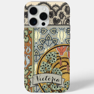 Personalized Art Deco Vintage Lily Pattern iphone 15 Pro Max Case