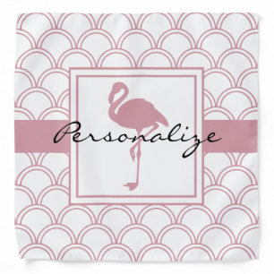 Personalized Art Deco Wave Patten Pink Flamingo Bandana