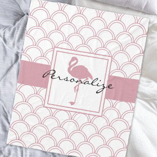 Personalized Art Deco Wave Patten Pink Flamingo Fleece Blanket