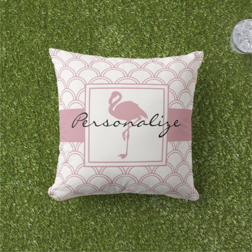 Personalized Art Deco Wave Patten Pink Flamingo Outdoor Pillow