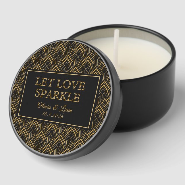 Personalized Art Deco Wedding Favors Black Candles Mini Candle Favors (Corner)