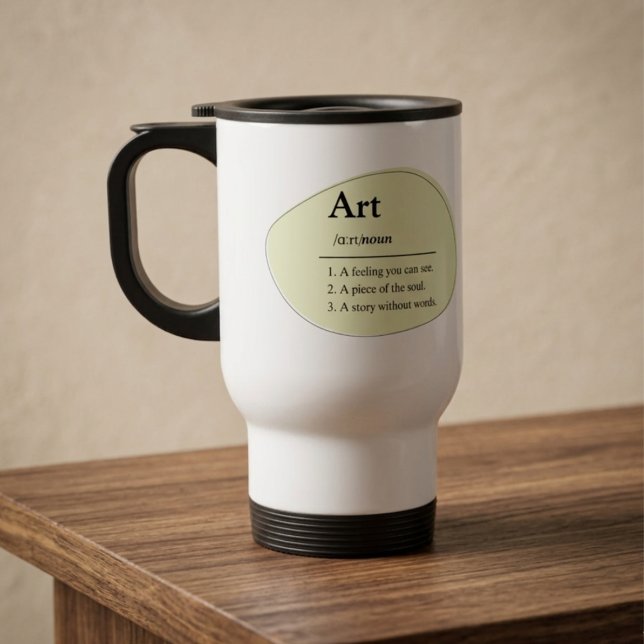 Personalized Art Dictionary Style Travel Mug (Fully customizable travel mug with handle for art lovers)
