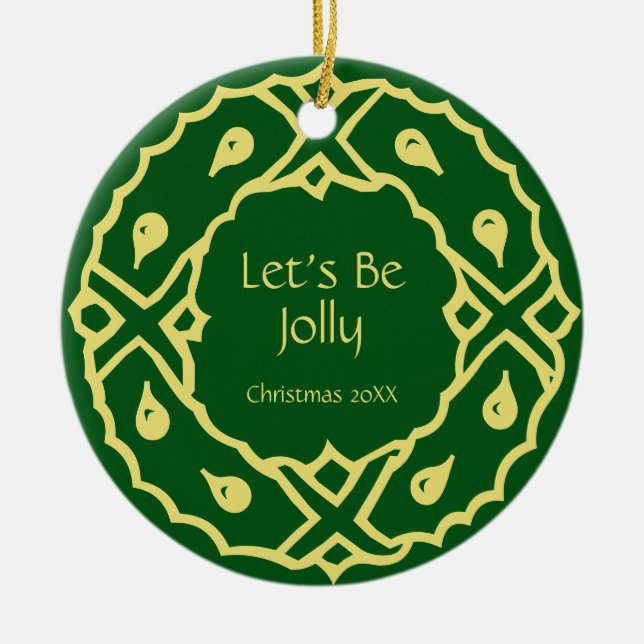 Personalized Art Nouveau Christmas Wreath Ceramic Ornament (Front)