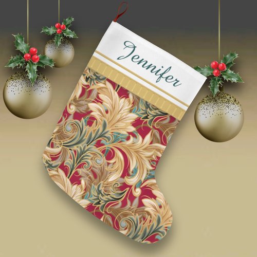 Personalized Art Nouveau Leaves Stocking