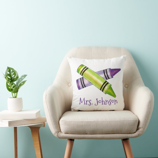Personalized Art Teacher Crayons School Supplies Throw Pillow (Chair)