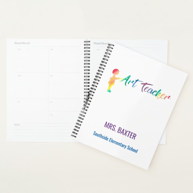 Personalized Art Teacher Rainbow Watercolor Artist Planner (Display)