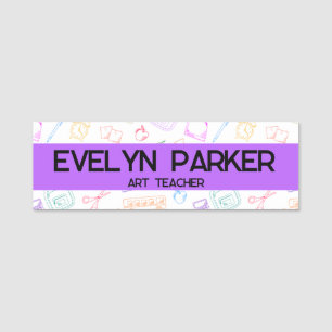 Personalized Art Teacher with Colorful School Icon Name Tag
