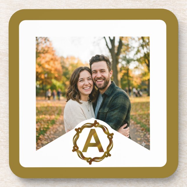 Personalized Artisan Monogram A | Wood Frame Beverage Coaster (Front)