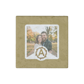 Personalized Artisan Monogram A | Wood Frame Stone Magnet