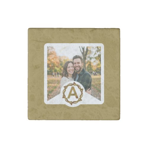 Personalized Artisan Monogram A | Wood Frame Stone Magnet