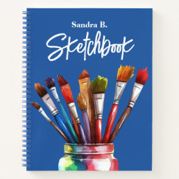 Personalized Artist Paintbrush Blue Sketchbook Notebook