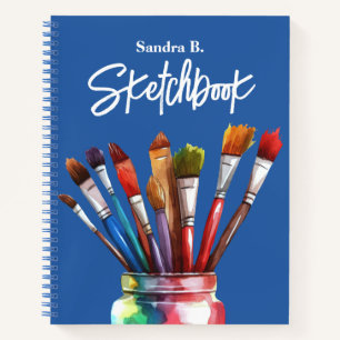 Personalized Artist Paintbrush Blue Sketchbook Notebook
