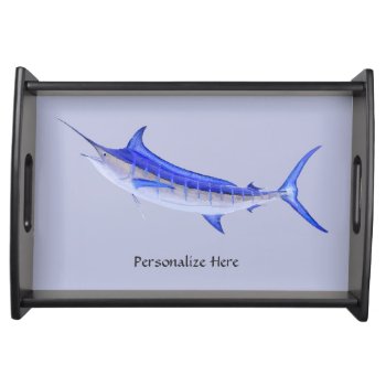 Personalized Artistic Blue Marlin Fish (gray) Serving Tray by EnchantedBayou at Zazzle