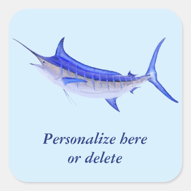 Personalized Artistic Blue Marlin Fish Square Sticker (Front)
