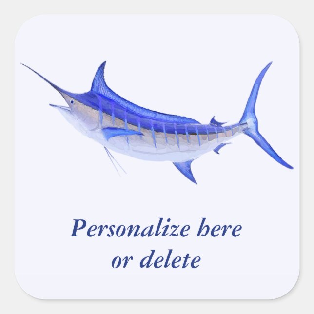 Personalized Artistic Blue Marlin Fish (white) Square Sticker (Front)