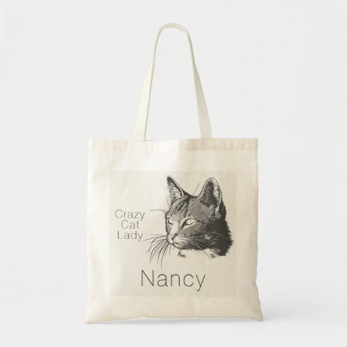 Personalized Artistic Crazy Cat Lady Sketched Cat Tote Bag