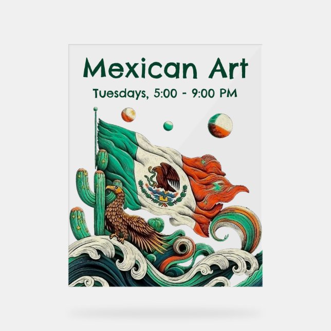 Personalized Artistic Mexican flag and eagle Acrylic Sign (Front)