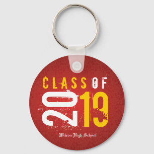 Personalized Artistic Red and Yellow Class of 2019 Keychain