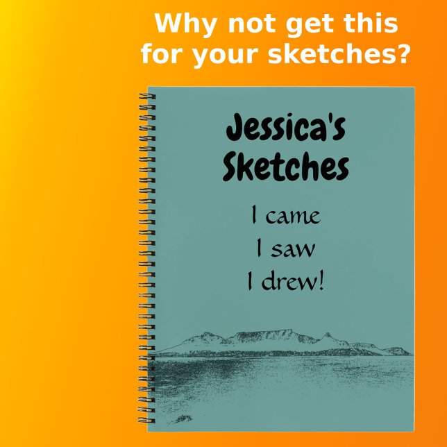 Personalized Artistic Teal Sea and Mountain Fun Notebook (Front with Background)