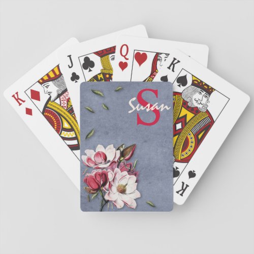Personalized Artsy Botanicals Stamped Blue Poker Cards