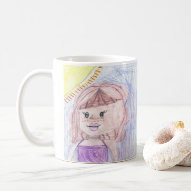 Personalized artwork drawings child to this cute coffee mug (With Donut)