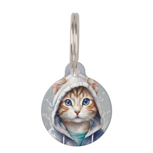 Personalized Artwork Tabby Cat Tan Hoodie Splatter Pet ID Tag