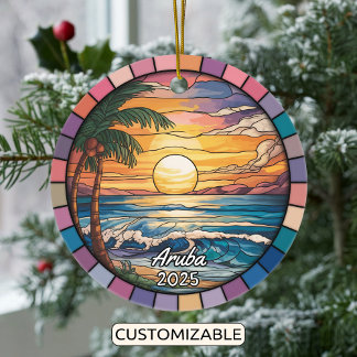 Personalized Aruba Ornament, Caribbean Ceramic Ornament