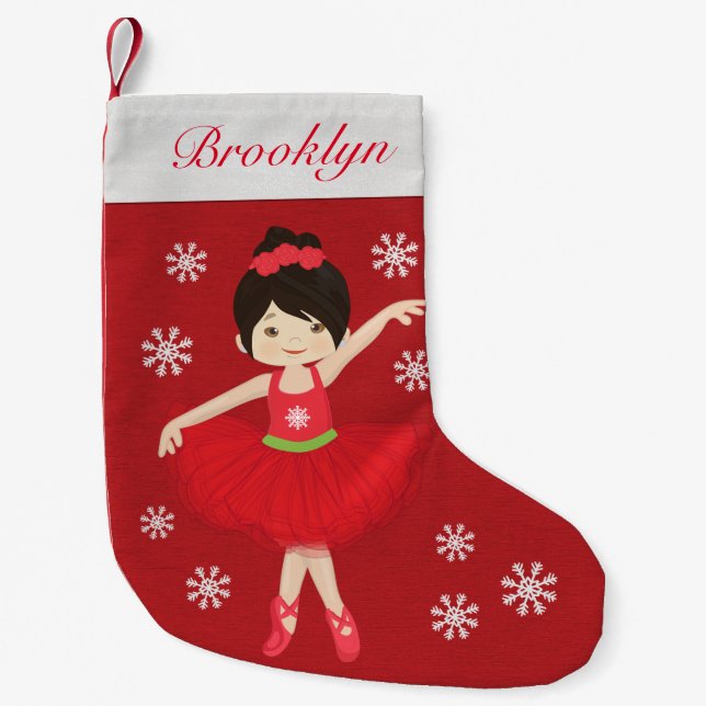 Personalized Asian Christmas Ballerina Small Christmas Stocking (Front)