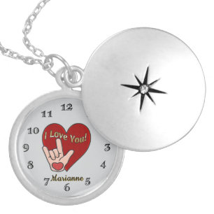 Personalized ASL I Love You Locket Necklace