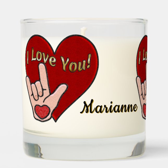 Personalized ASL I Love You Scented Candle (Front)