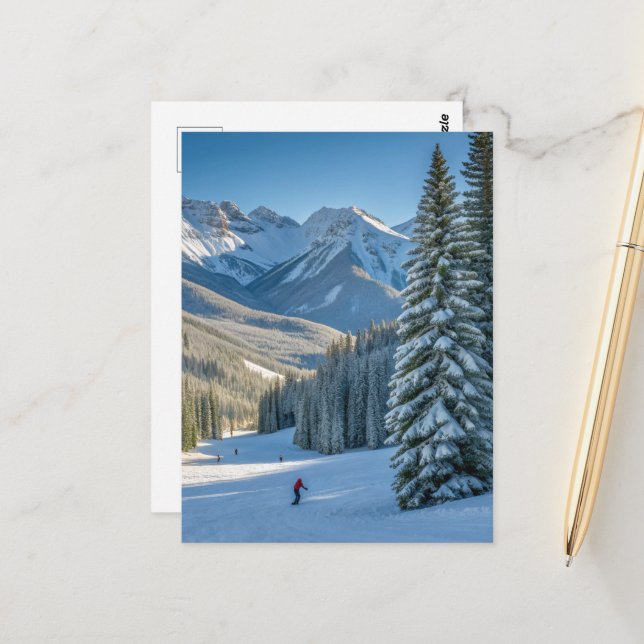 Personalized Aspen Ski Resort Mountain View Postcard (Front/Back In Situ)