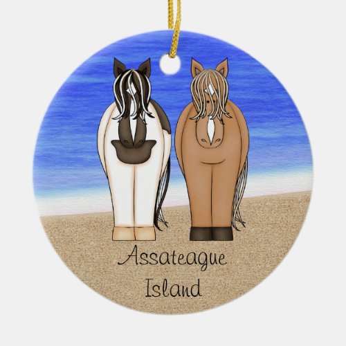 Personalized Assateague Island VA Ponies Horse Ceramic Ornament