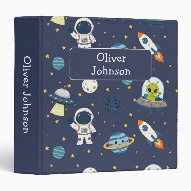 Personalized Astronaut Alien Rocket Space Explorer 3 Ring Binder (Front/Spine)