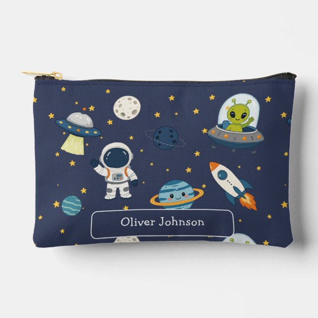 Personalized Astronaut Alien Rocket Space Explorer Accessory Pouch (Front)