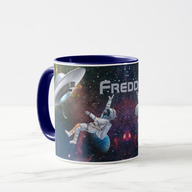 Personalized Astronaut and Flying Saucer Mug (Front Left)