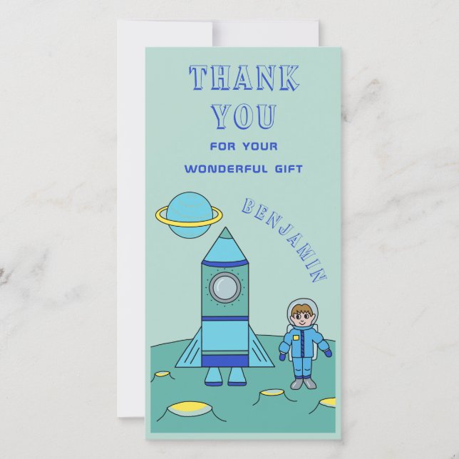 Personalized Astronaut Boy in Space Thank you Card (Front)