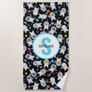 Personalized Astronaut Cats Outer Space Kittens Beach Towel