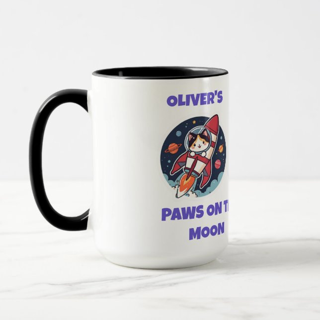 Personalized Astronaut Kitty Coffee & Cocoa Cup (Left)