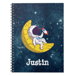 Personalized Astronaut on Moon with Rocket Notebook