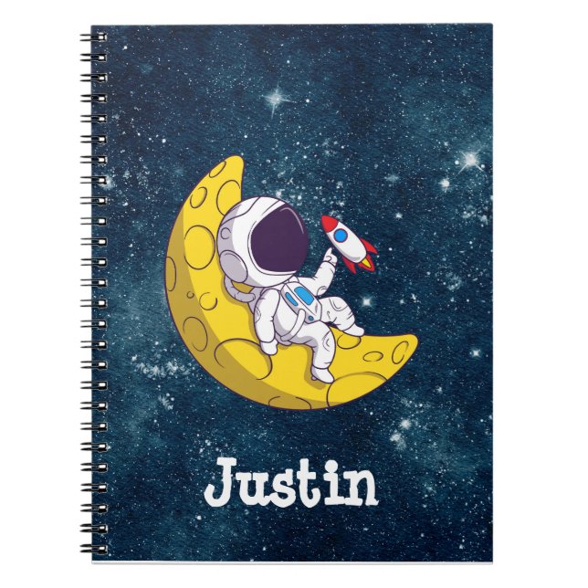 Personalized Astronaut on Moon with Rocket Notebook (Front)