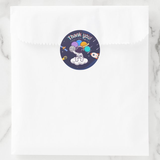 Personalized Astronaut Party Thank-You Classic Round Sticker (Bag)