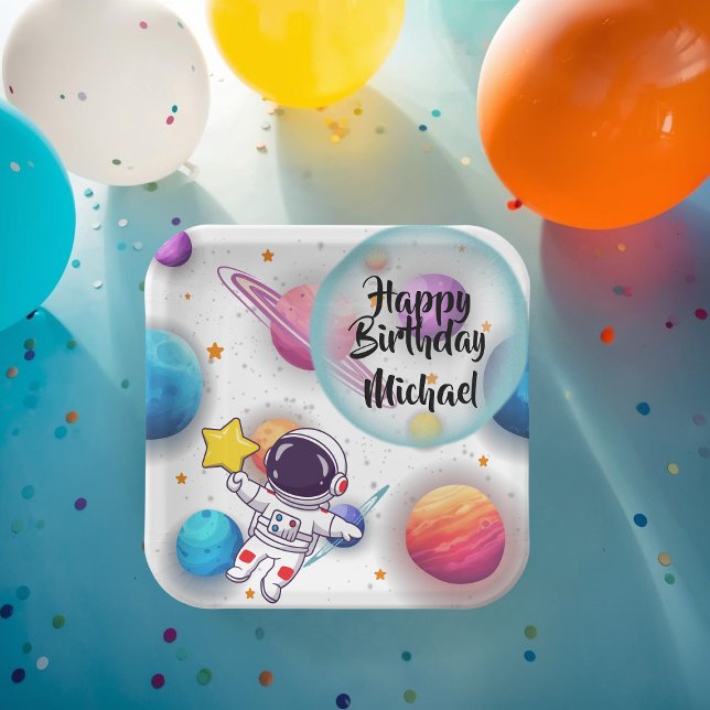 Personalized Astronaut & Planets Party Plates (Creator Uploaded)