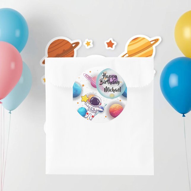 Personalized Astronaut & Planets Party Stickers (Creator Uploaded)